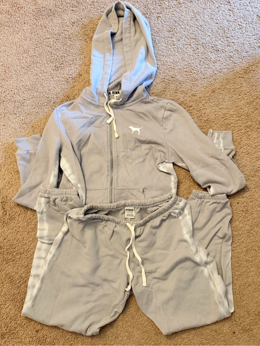 PINK Victoria’s Secret Gray Matching Zip Hoodie & Joggers Set – Medium/Small